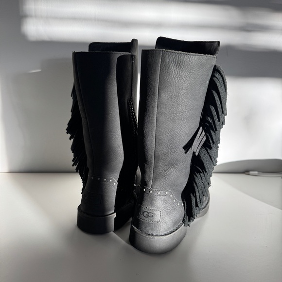UGG Black Fringe Lace Up Boots - Picture 3 of 7